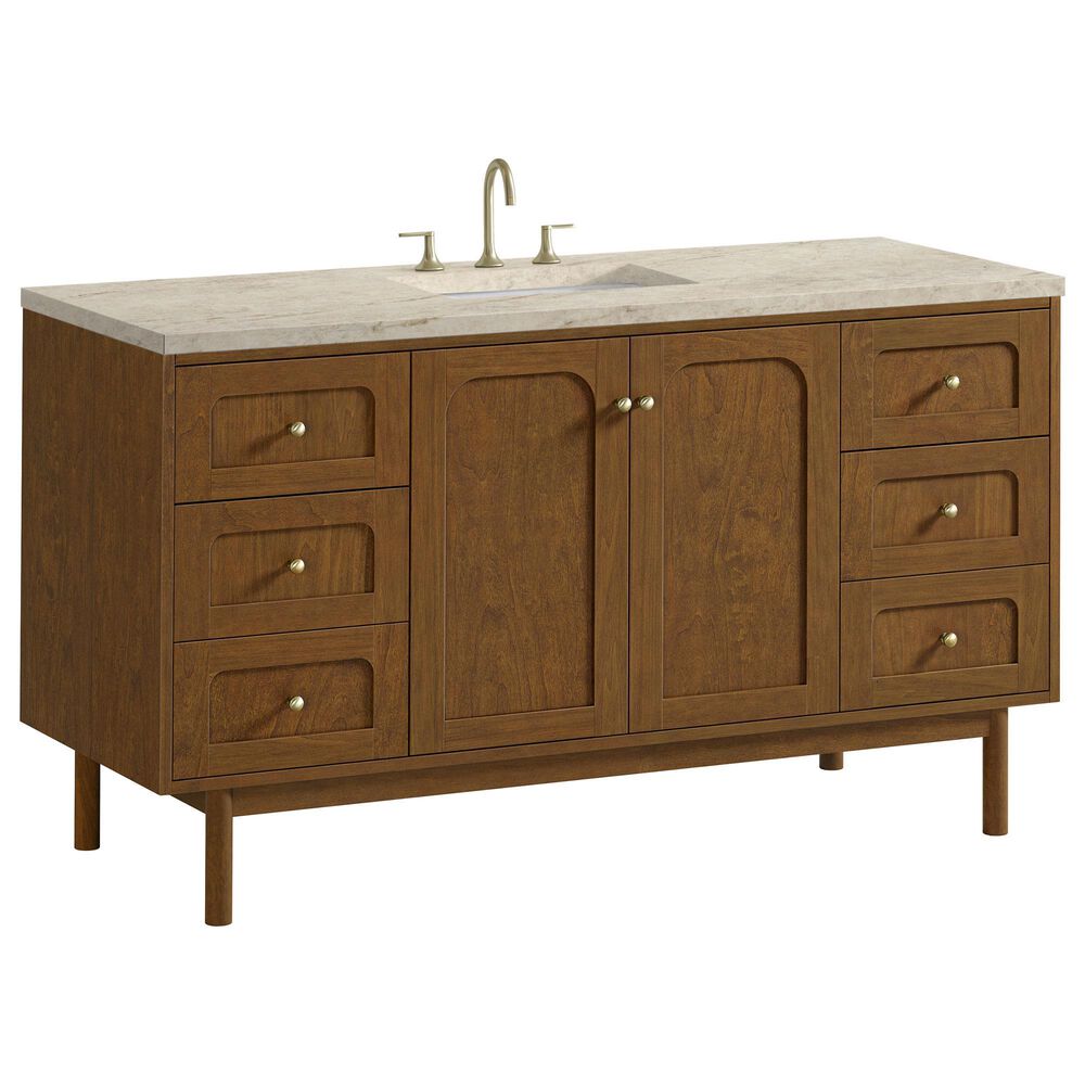 James Martin Laurent 60" Single Bathroom Vanity in Honey Oak with 3 cm Tajnar Eclos Top and Rectangular Sink, , large