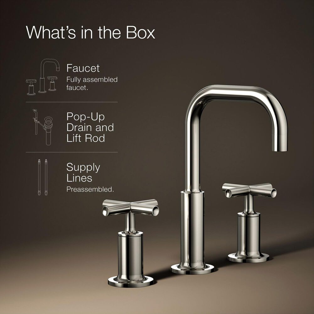 Kohler Purist Widespread Bathroom Sink Faucet with Cross Handles and High Gooseneck Spout in Vibrant Polished Nickel, , large