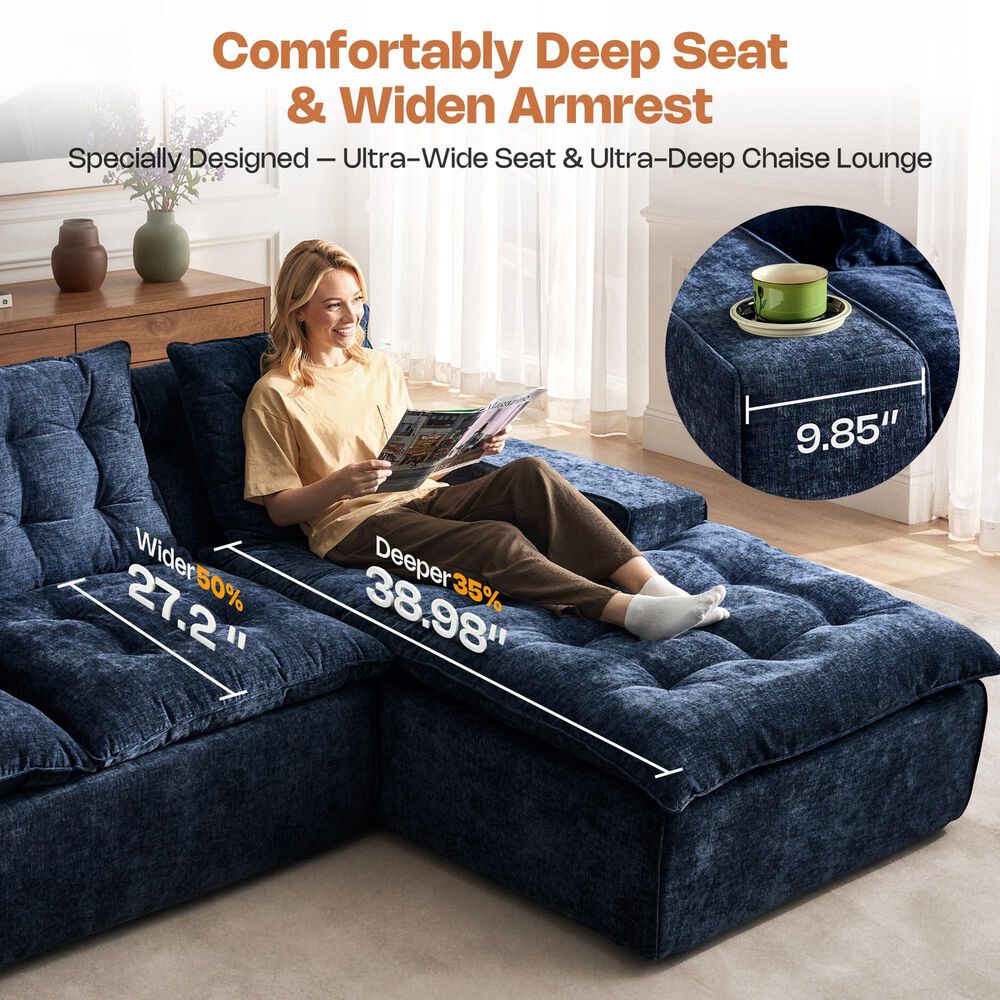 HOMLUX 2-Piece Right Facing Sectional with Chaise in Blue, , large