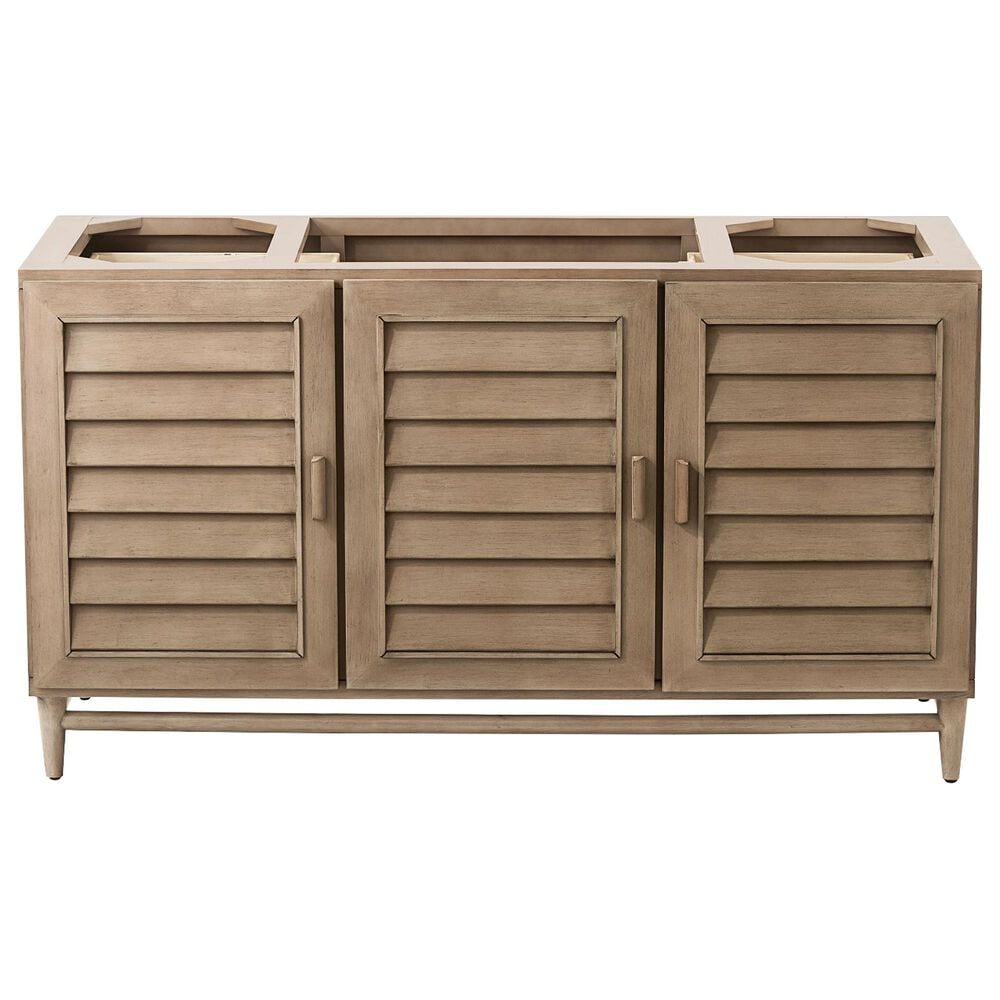 James Martin Vanities Portland 60&quot; Single Bathroom Vanity in Whitewashed Walnut with 3 cm Eternal Jasmine Pearl Quartz Top and Rectangular Sink, , large