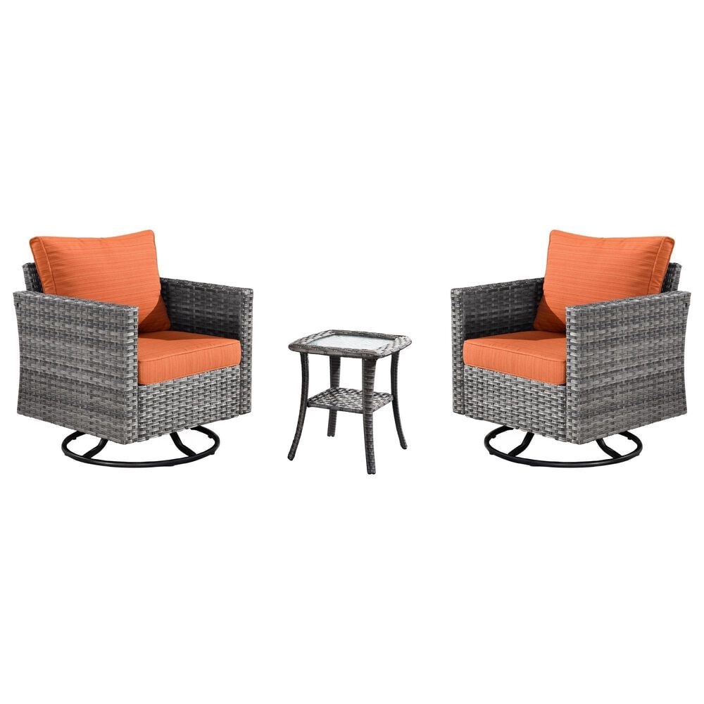 HOMLUX 3-Piece Patio Conversation Set with Square-Arm Swivel Rocking Chairs in Orange, , large