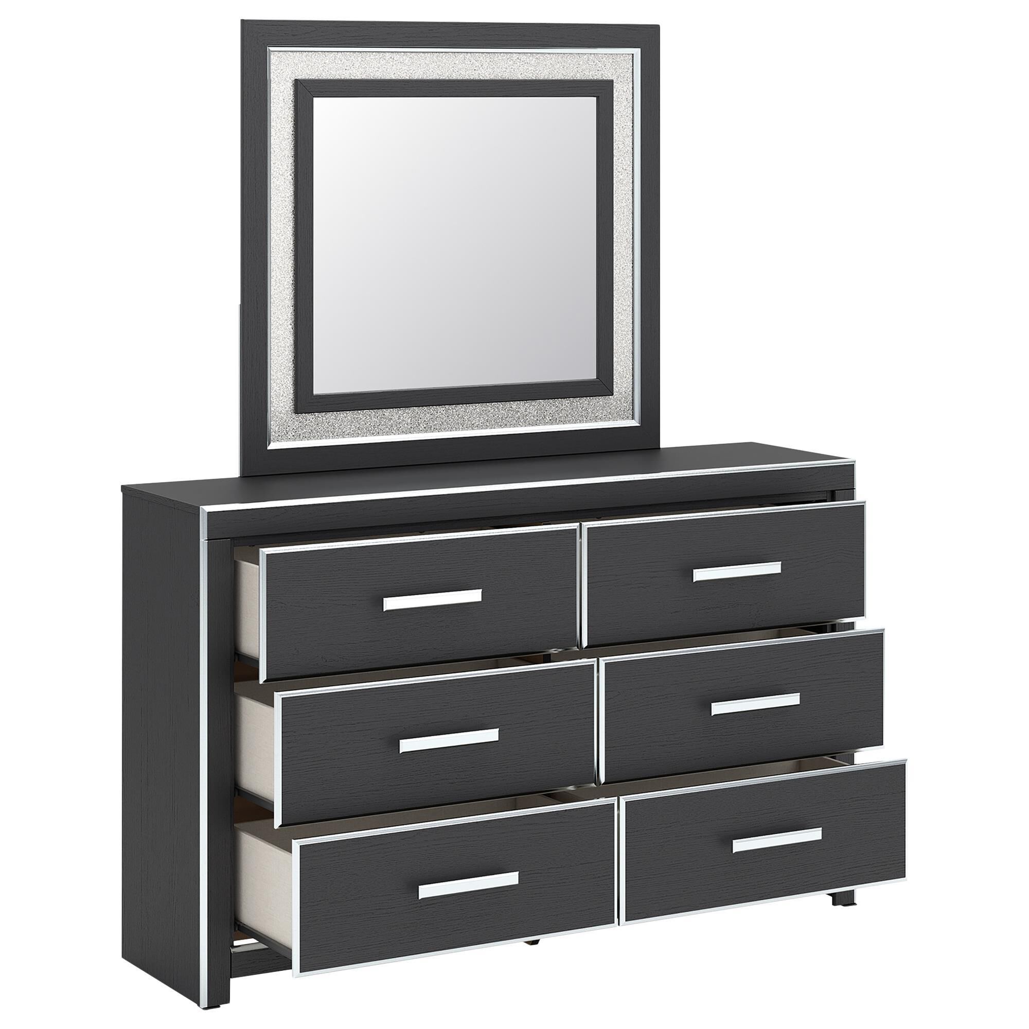 Ashley Zuraleus 6-Drawer Dresser and Mirror in Matte Black and Chrome