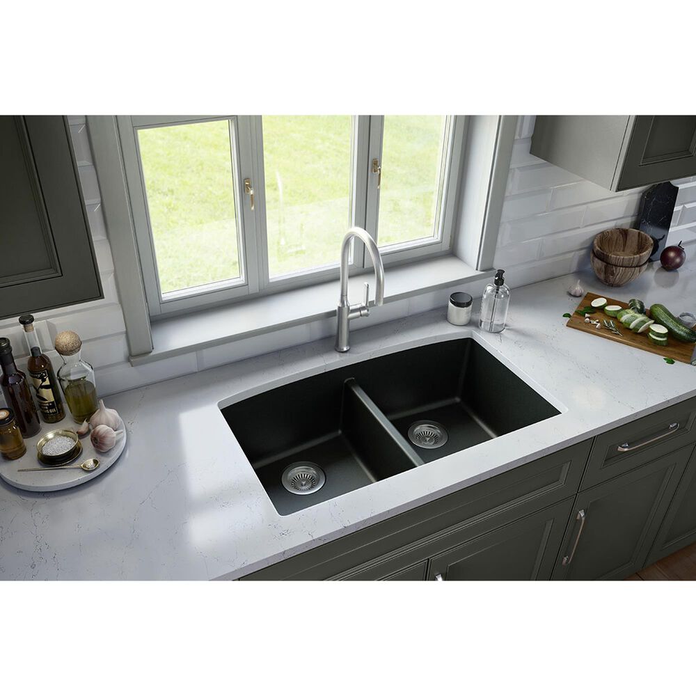 MS International 32.5" 50/50 Undermount Double Bowl Kitchen Sink in Matte Black, , large
