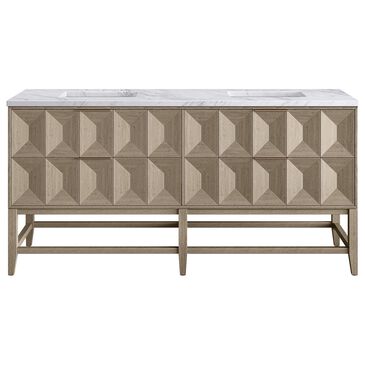 James Martin Vanities Emmeline 72" Double Bathroom Vanity in Pebble Oak with 3 cm Carrara White Marble Top and Rectangular Sinks, , large