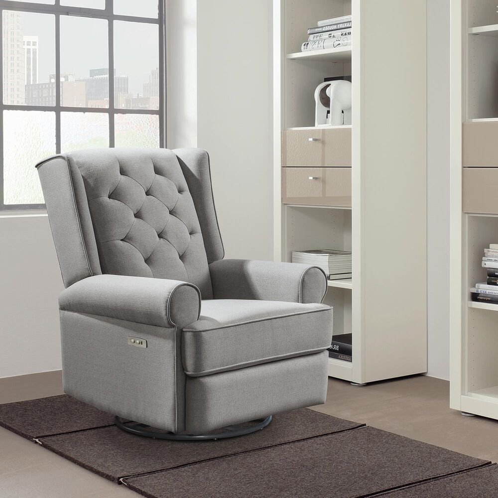 Eastern Shore Amelia Power Recliner Swivel Glider with USB Port in Charcoal Gray , , large