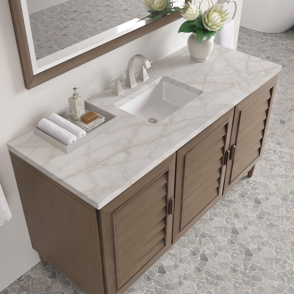 James Martin Vanities Portland 60&quot; Single Bathroom Vanity in Whitewashed Walnut with 3 cm Victorian Silver Quartz Top and Rectangular Sink, , large