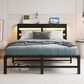 Hearth and Haven Full Metal Bed with RGB Lights and Storage Shelf in Black, , large