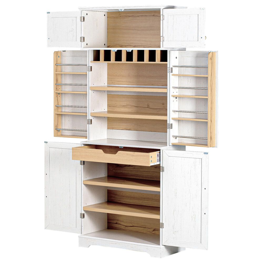 HOMLUX HOMLUX 78.2" Tall Farmhouse Kitchen Pantry Cabinet with 8 Door Shelves, Storage Cabinet with 4 Adjustable Shelves, Hidden Drawer, Wine Rack, Versatile Cupboard for Kitchen, Dining &amp; Bathroom, Retro White, , large