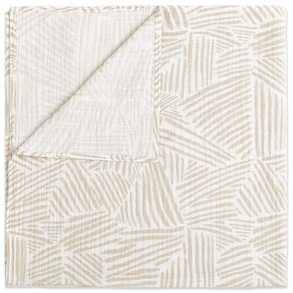 Babyletto Oat Stripe Muslin Swaddle in White and Gray, , large