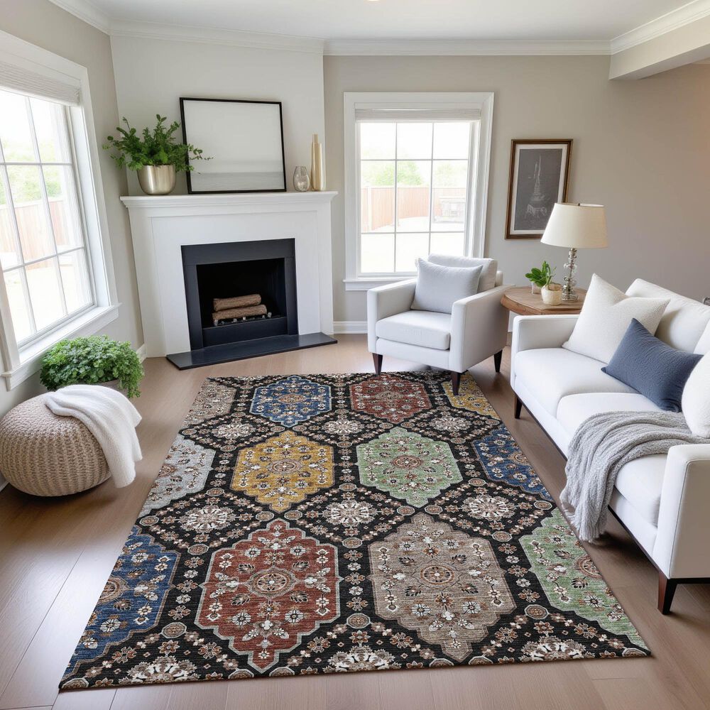 Dalyn Rug Company Silk Road Black, Ivory, Paprika, Sage, Gold and Gray 8&#39; x 10&#39; Area Rug, , large