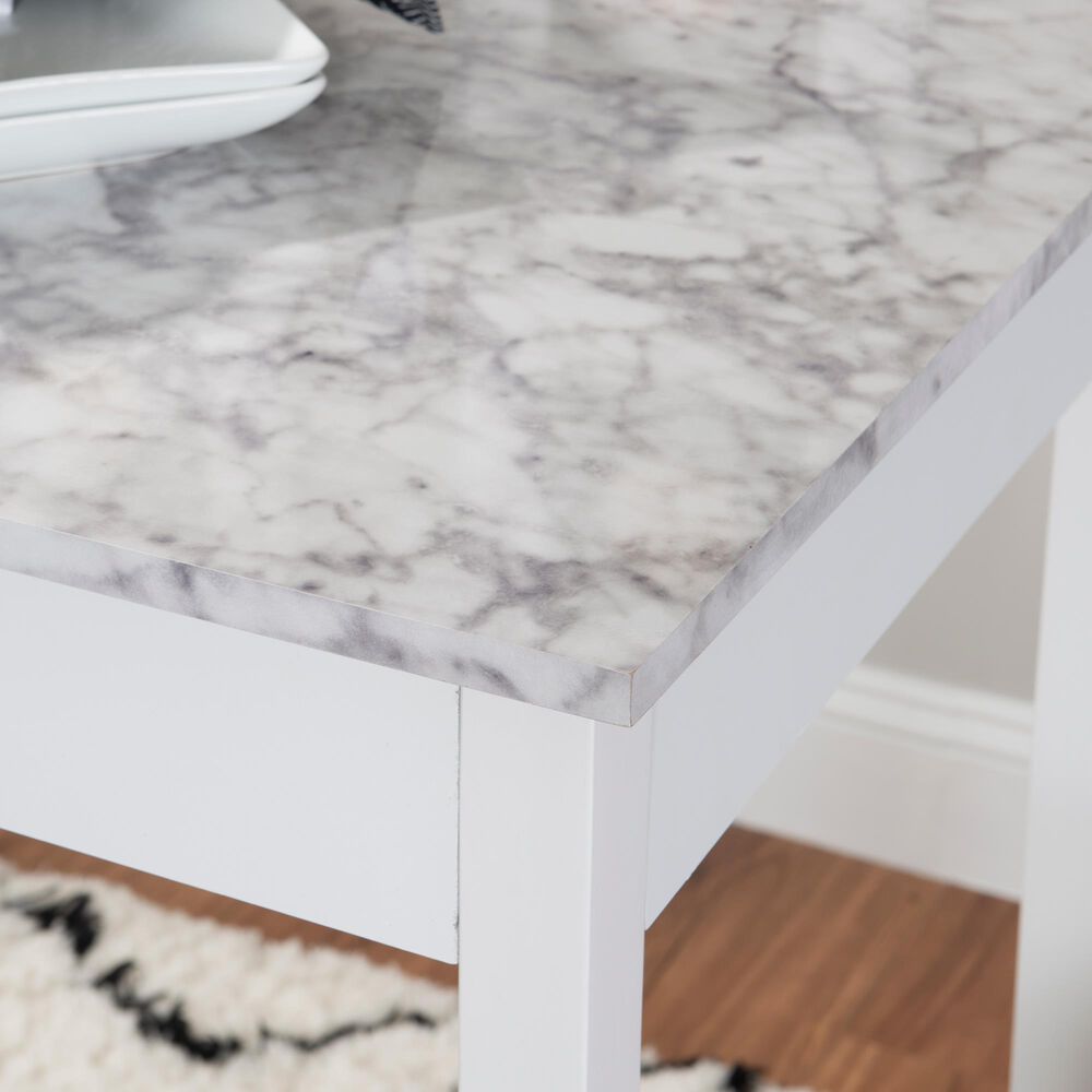 Linon Home Decor Lancer Tavern 3-Piece Counter Set with Faux Marble Top in Crisp White, , large