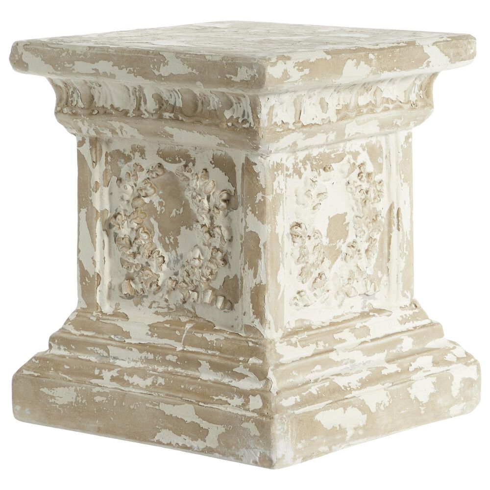 Maple and Jade 17" Vintage Resin Pedestal Table in White and Beige, , large