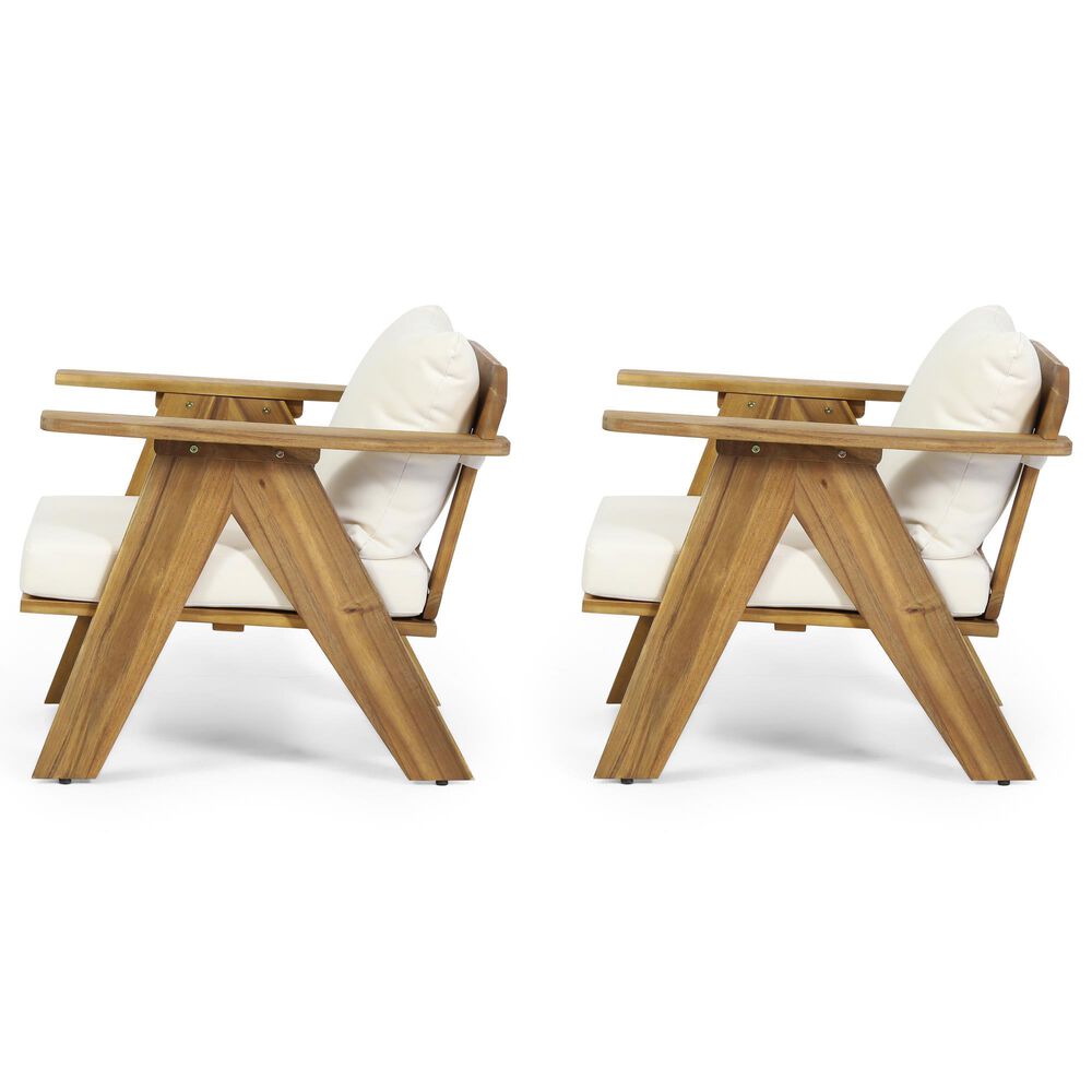 Hearth and Haven Outdoor Club Chair with Beige Cushion in Teak &#40;Set of 2&#41;, , large