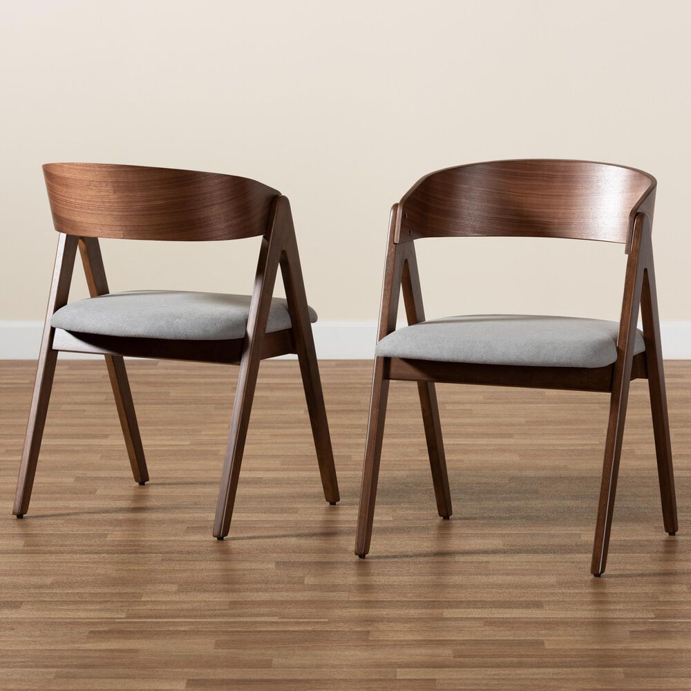 Baxton Studio Danton Arm Chair with Grey Cushion in Walnut Brown (Set of 2), , large