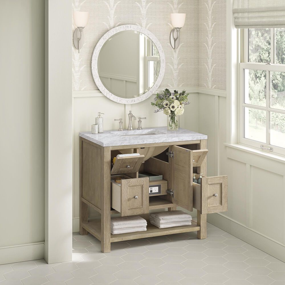 James Martin Vanities Breckenridge 36&quot; Single Vanity in Whitewashed Oak with 3 cm Carrara White Marble Top, , large