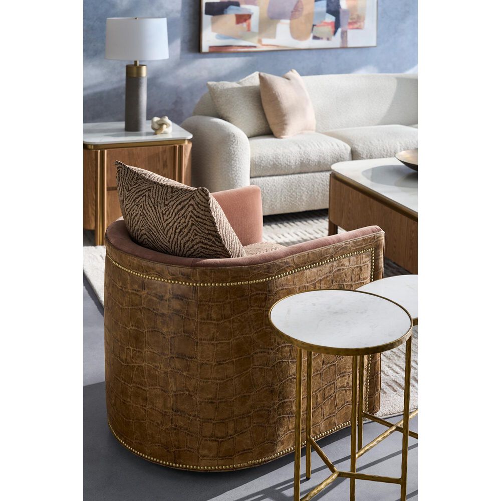 Fairfield Chair Portobello Rectangular End Table in White, Light Brown and Brushed Brass, , large