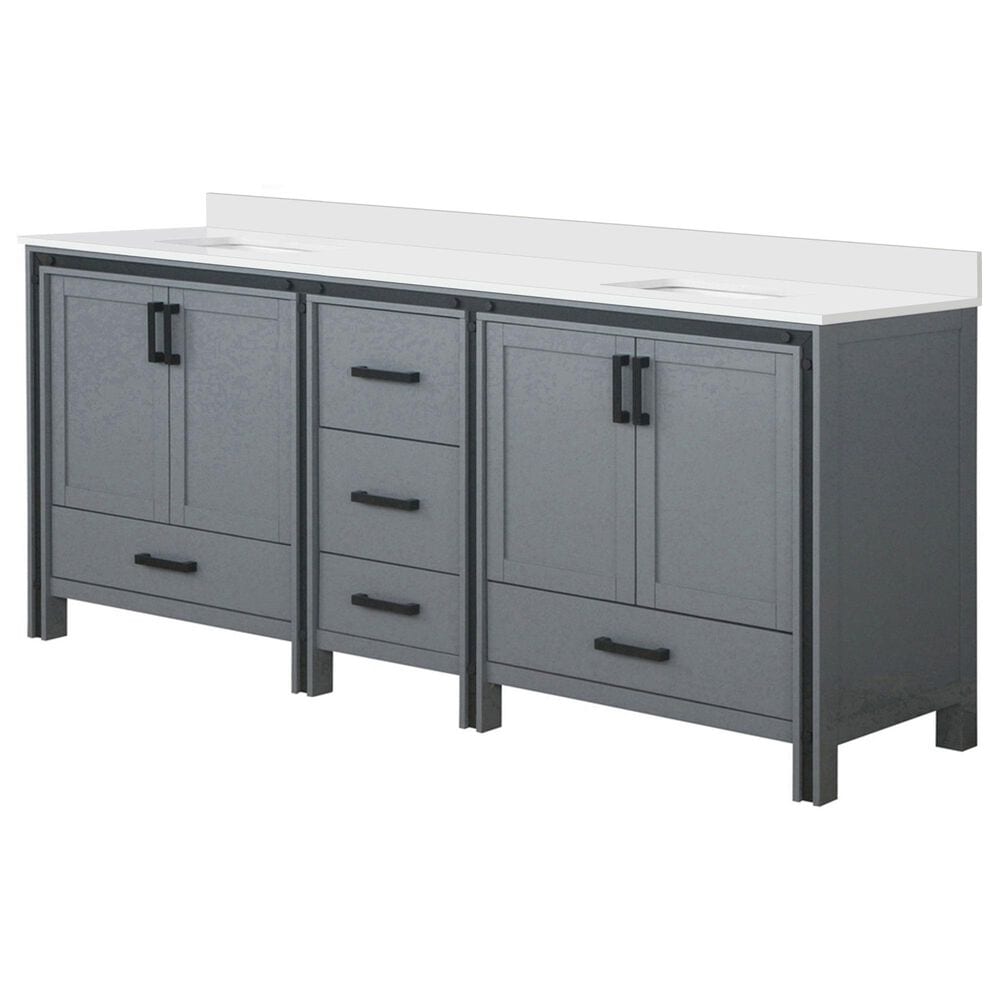 Lexora Home Ziva 84" Double Bathroom Vanity in Dark Grey with 2 cm White Quartz Top and Rectangular Sinks, , large