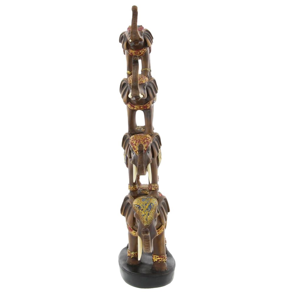 Maple and Jade 18&quot; Elephant Decorative Sculpture in Brown, Gold, Green, Red and Blue, , large