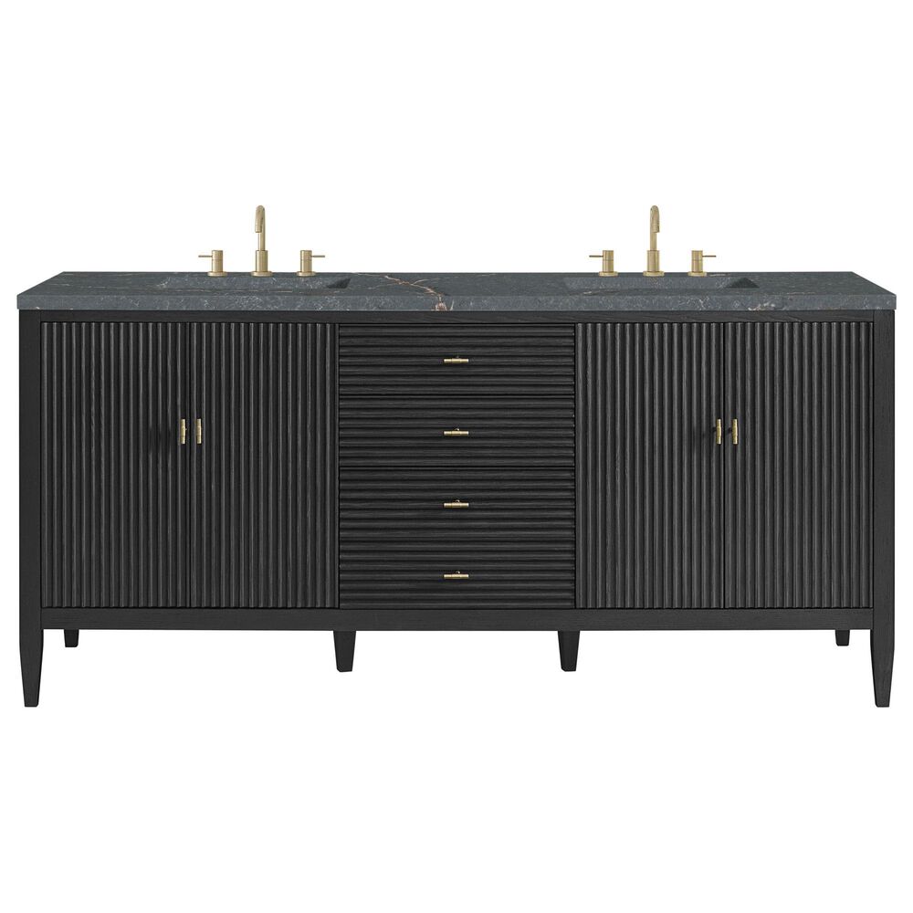 James Martin Vanities Myrrin 72" Double Bathroom Vanity in Carbon Oak with 3 cm Eternal Jasmine Pearl Silestone Top, Rectangular Sinks and FreePower Wireless Charger, , large