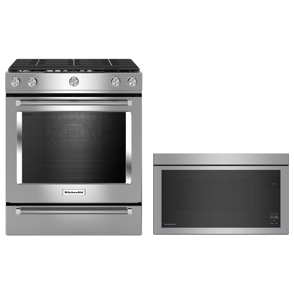KitchenAid 2-Piece Kitchen Package with 30" Gas Range and 1.1 Over-the-Range Microwave in Stainless Steel, , large