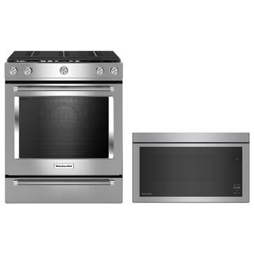KitchenAid 2-Piece Kitchen Package with 30" Gas Range and 1.1 Over-the-Range Microwave in Stainless Steel, , large