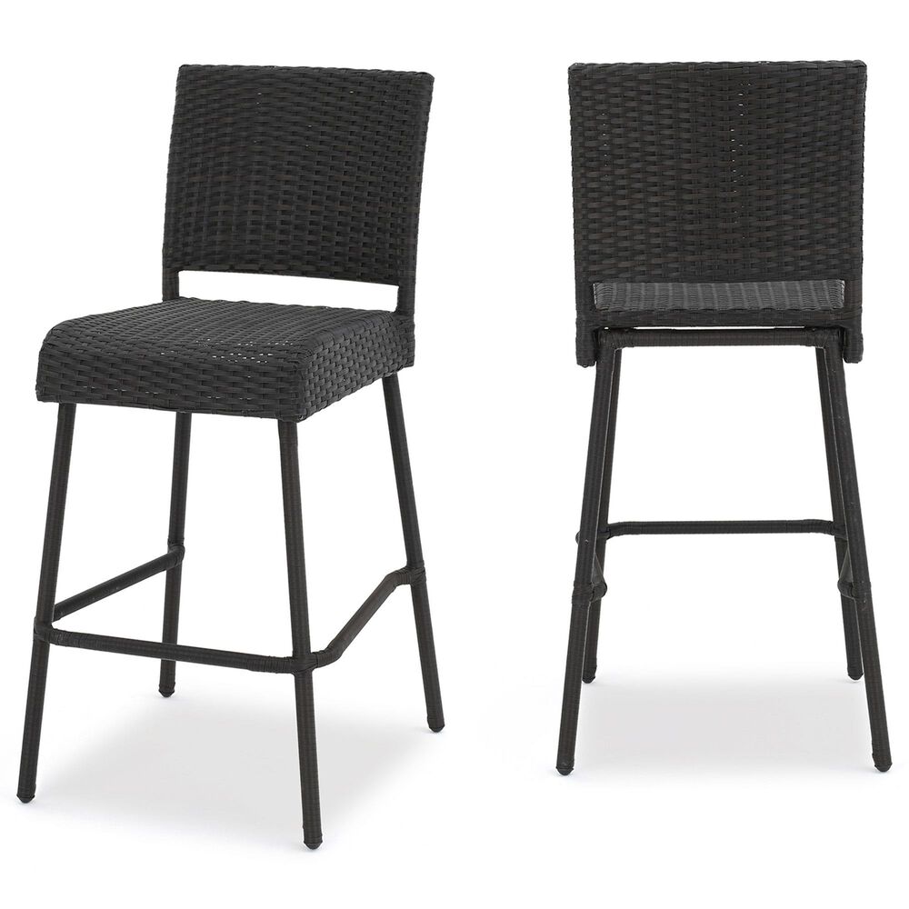 Hearth and Haven Outdoor Rattan Armless Barstool in Dark Brown (Set of 2), , large