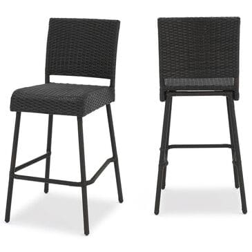 Hearth and Haven Outdoor Rattan Armless Barstool in Dark Brown (Set of 2), , large