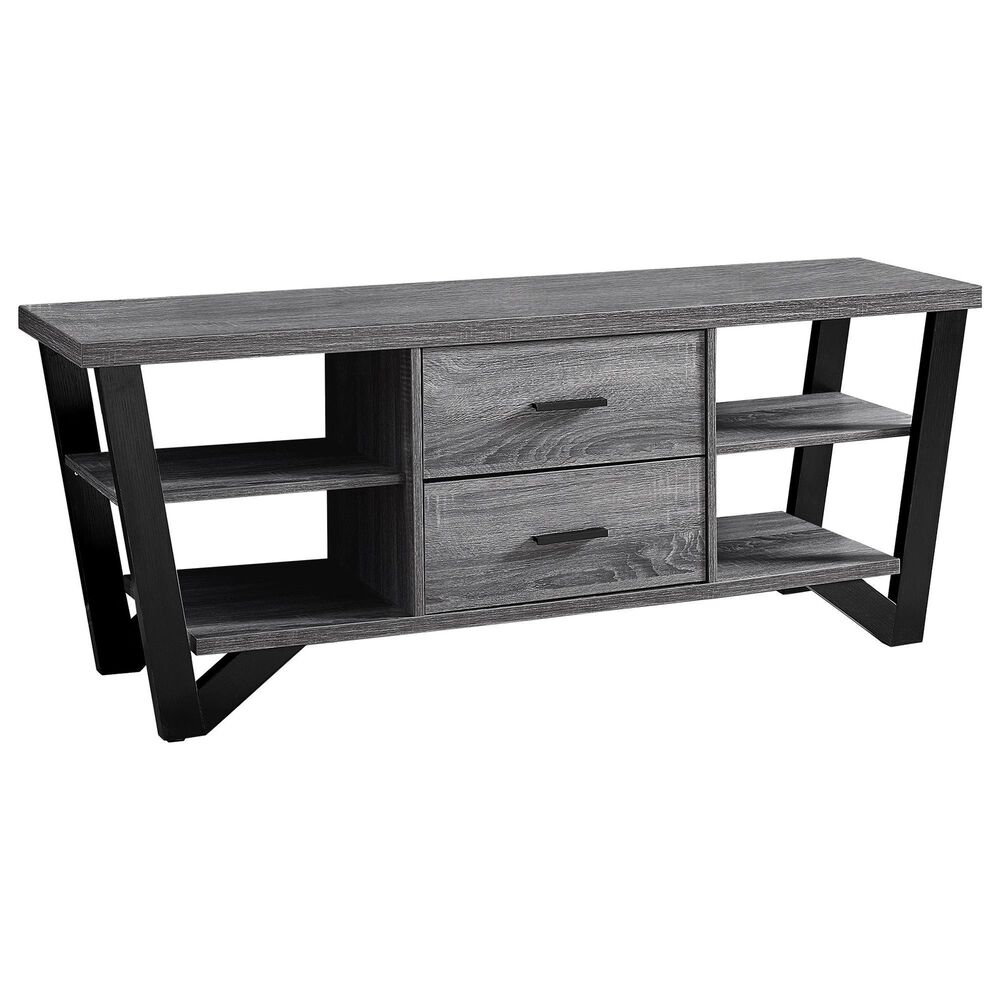 Monarch Specialties 60" TV Stand with 2 Storage Drawers in Grey and Black, , large