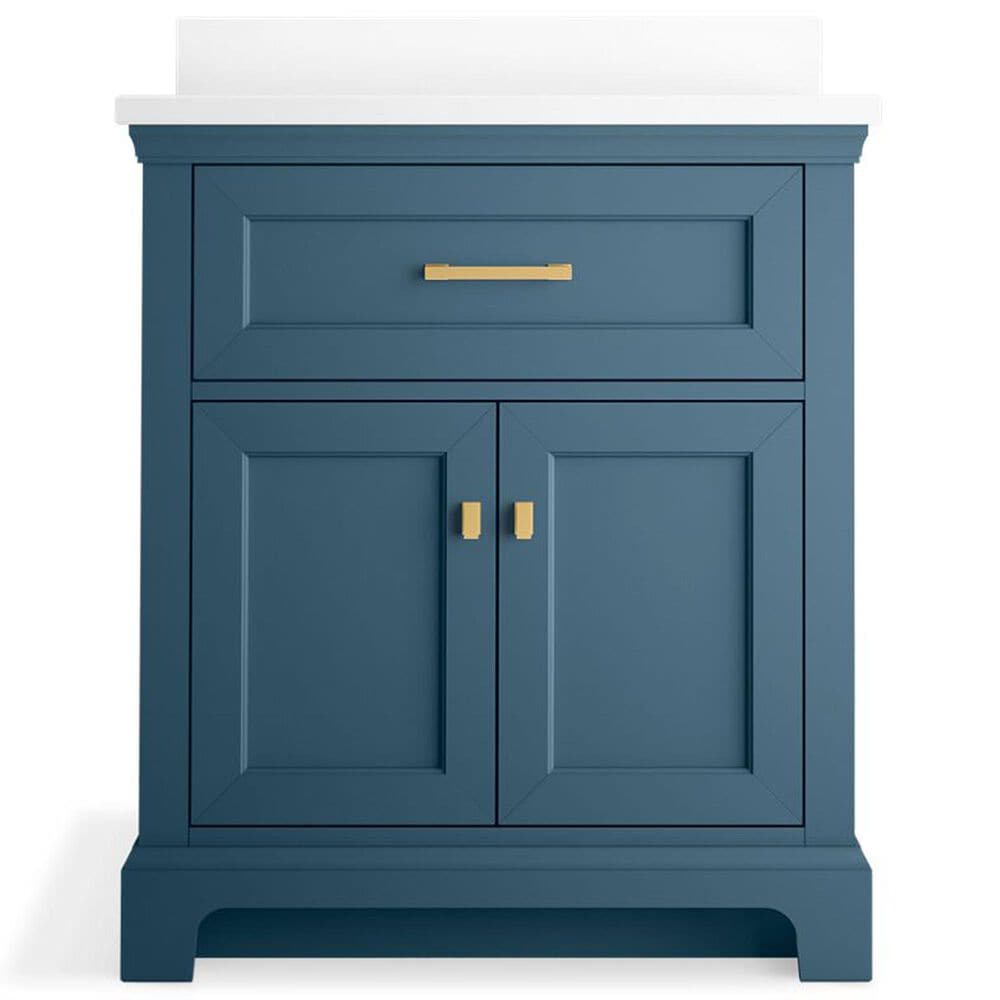Kohler Charlemont 30&quot; Single Bathroom Vanity in Tidal Blue with 3 cm White Quartz Top and Rectangular Sink, , large