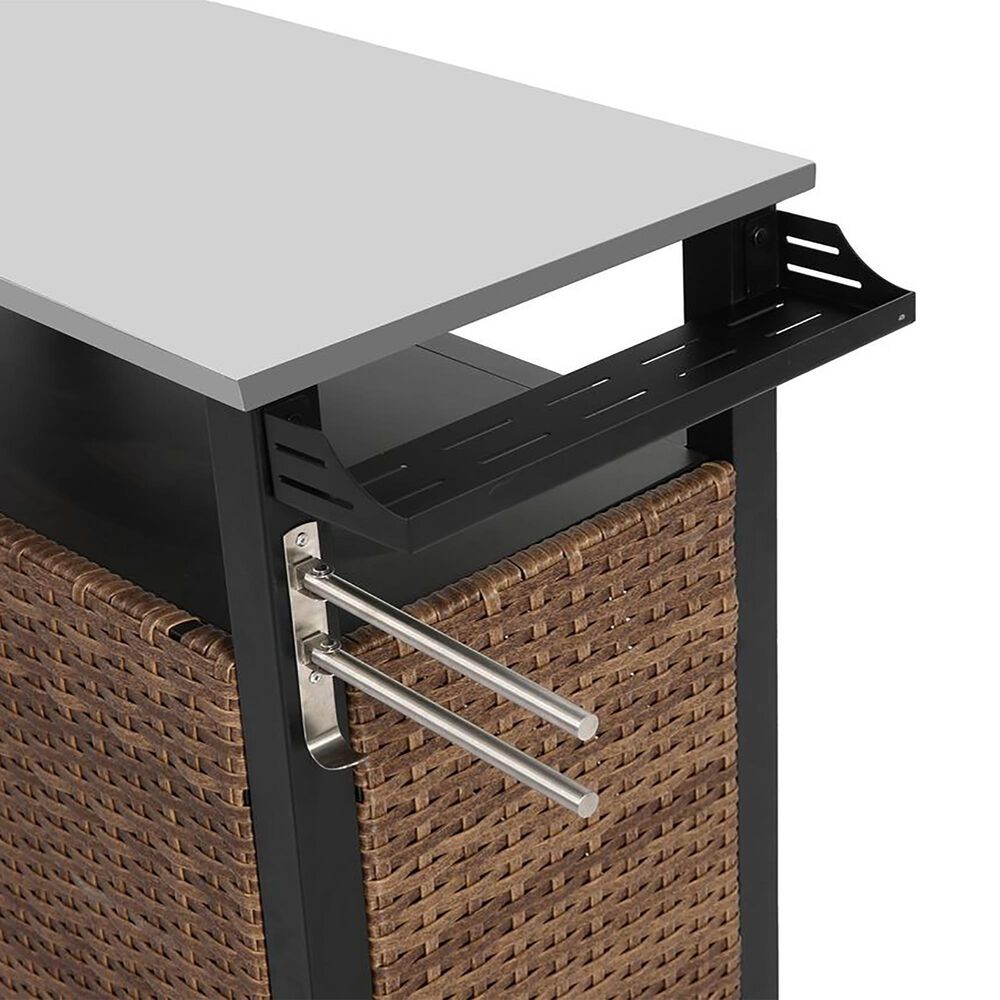 Hearth and Haven 2-Door Outdoor Bar Cart with Stainless Steel Top in Brown and Black, , large