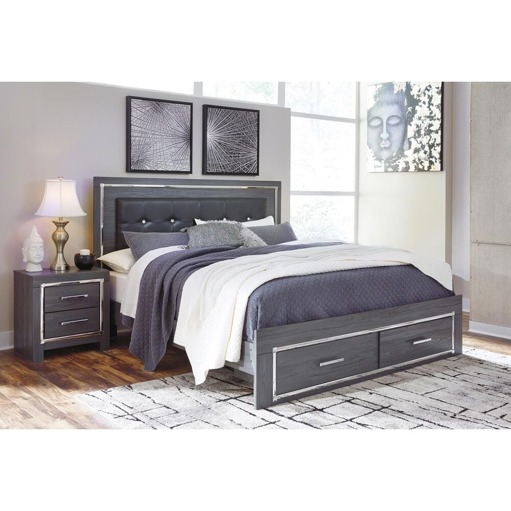 Ashley Lodanna King Panel Bed with 2 Storage Drawers in Gray, , large
