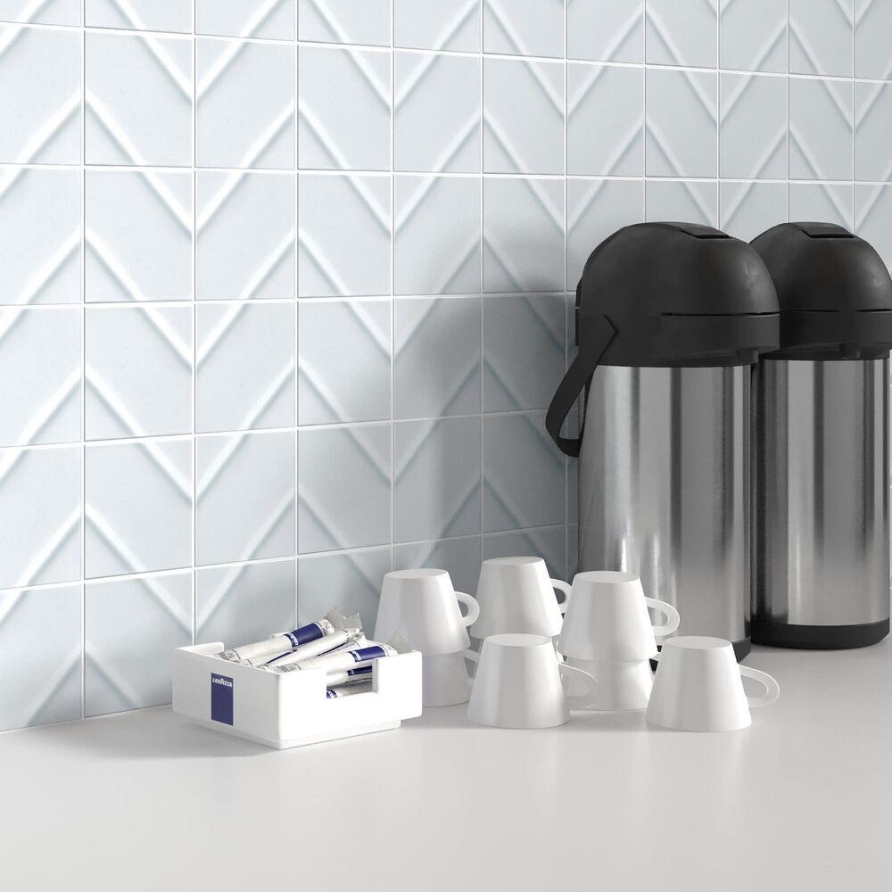 Emser Kumito White Chevron 4&quot; x 4&quot; Square on 12&quot; x 16&quot; Ceramic Mosaic Sheet, , large