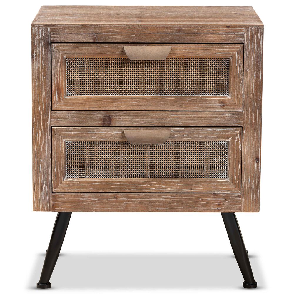 Baxton Studio Calida 2-Drawer End Table in Whitewashed Natural Brown and Black, , large