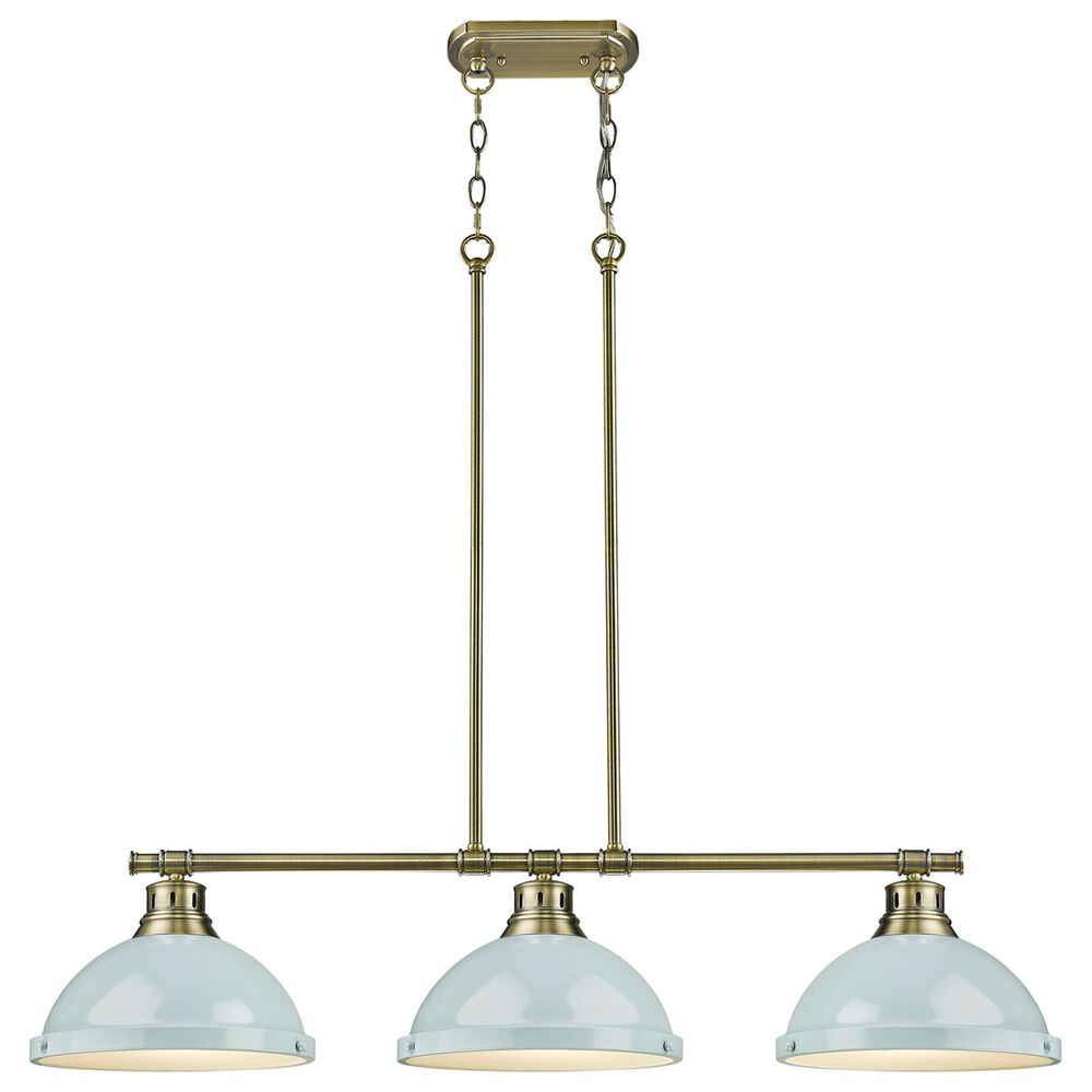 Golden Lighting Duncan 3-Light Pendant with Seafoam Shade in Aged Brass, , large