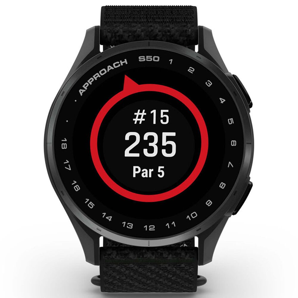 Garmin Approach S50 43mm Golf and Fitness Smartwatch Slate Aluminum Bezel Case with Black Nylon Band, , large