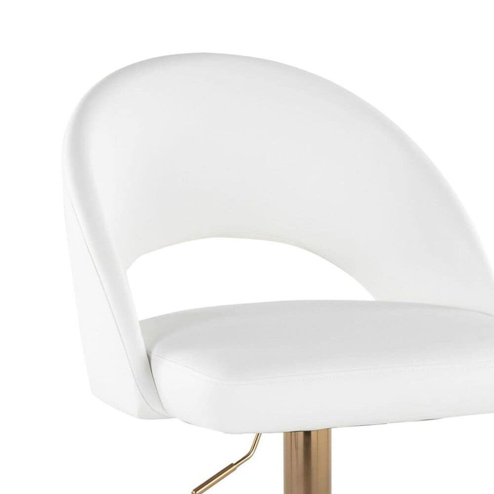 LumiSource Renee Adjustable Swivel Bar Stool with White Faux Leather Upholstery in Gold (Set of 2), , large