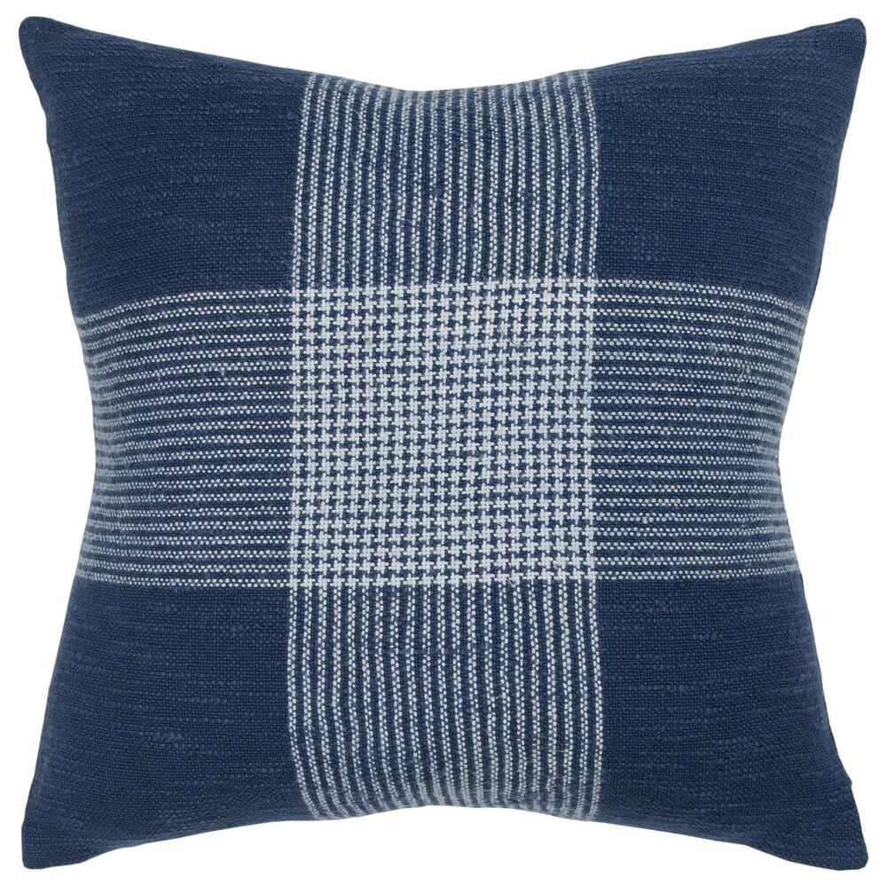 Rizzy Home Plaid 20" Down Filled Pillow in Indigo/White, , large