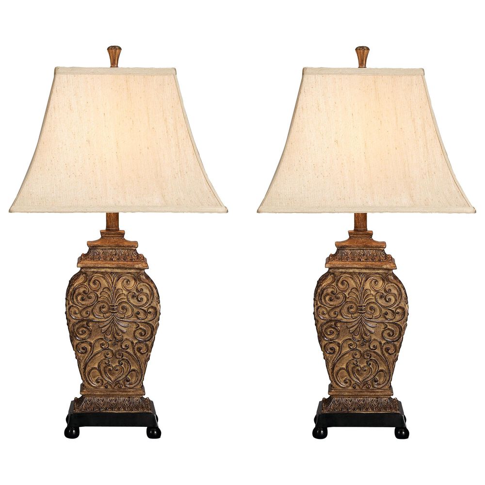 Maple and Jade Rustic Table Lamp in Matte Black and Beige (Set of 2), , large