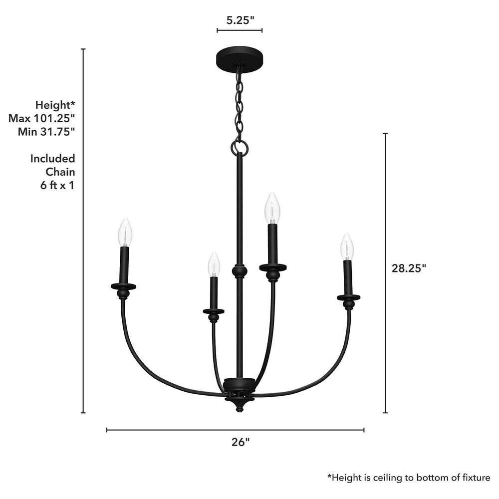 Hunter Southcrest 26&quot; 4-Light Chandelier in Flat Matte Black, , large