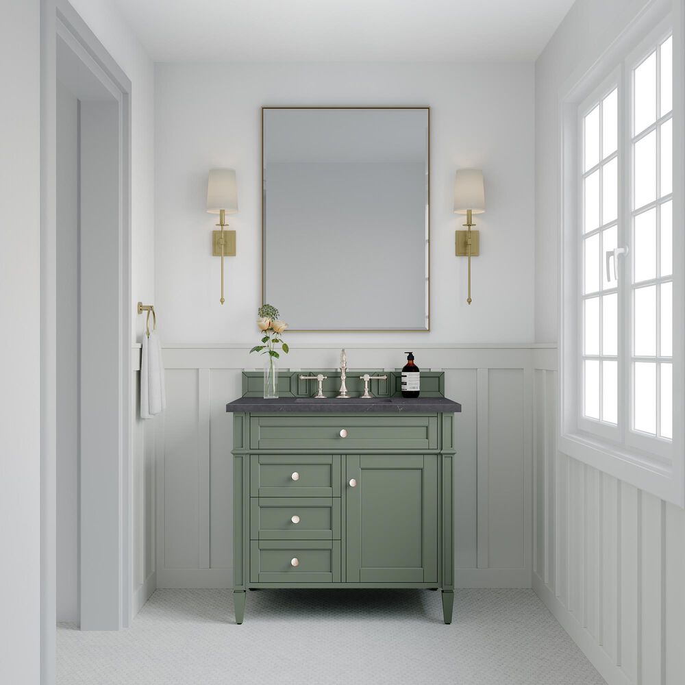 James Martin Vanities Brittany 36&quot; Single Bathroom Vanity in Smokey Celadon with 3 cm Charcoal Soapstone Quartz Top and Rectangular Sink, , large