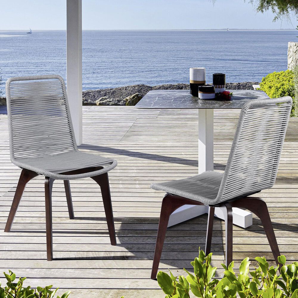 Blue River Island Outdoor Dining Chair with Silver Rope Seat in Dark Eucalyptus (Set of 2), , large