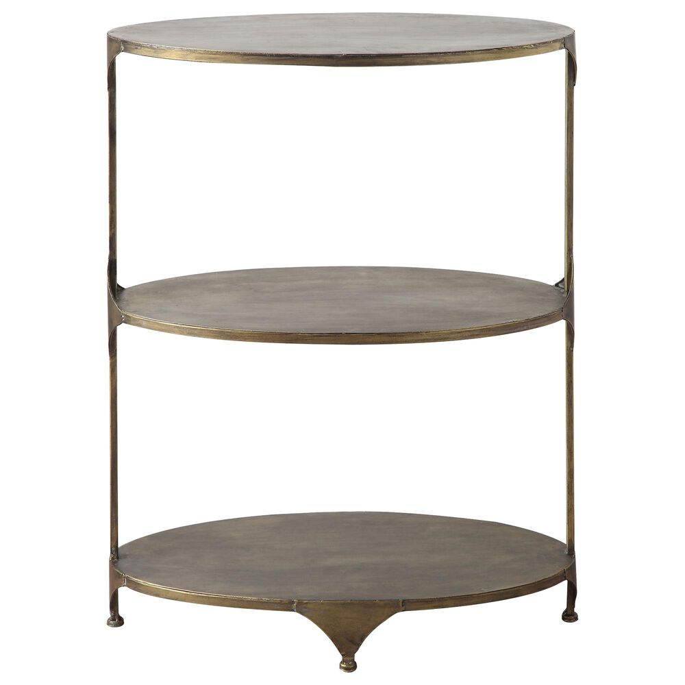 Teak Interiors Oval 3-Tier Table in Antique Gold, , large