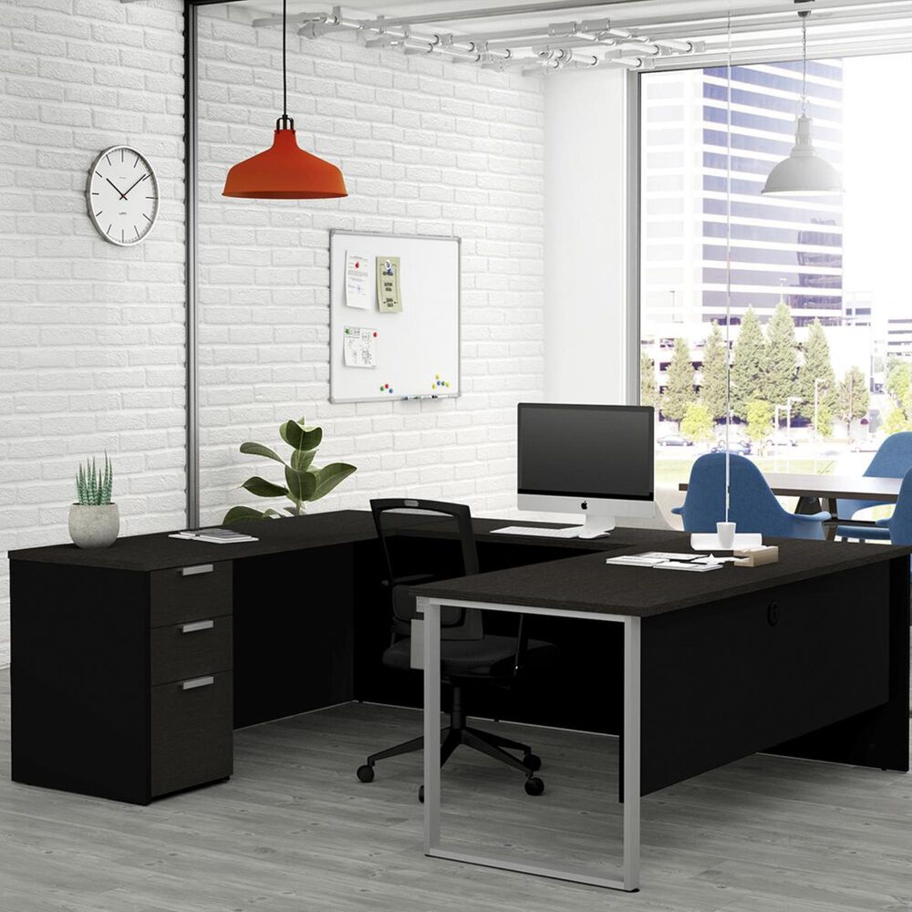 Bestar Pro-Concept Plus U-Desk in Deep Grey and Black, , large