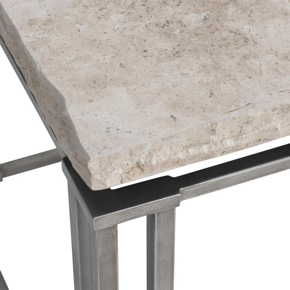 Bernhardt Riverton Side Table in Honed Bianco Travertine and Silver, , large
