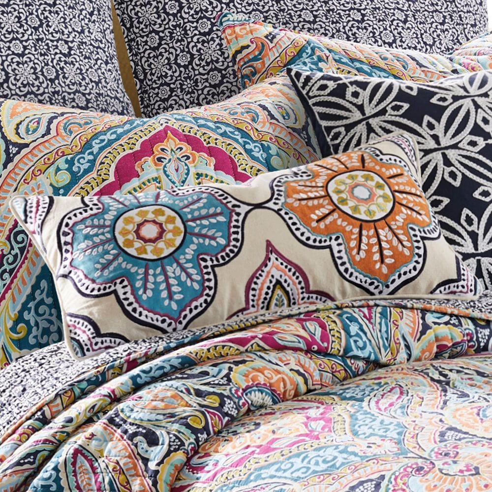 Levtex Magnolia 12&quot; x 24&quot; Lumbar Throw Pillow in Tan, Teal, Orange and Navy, , large