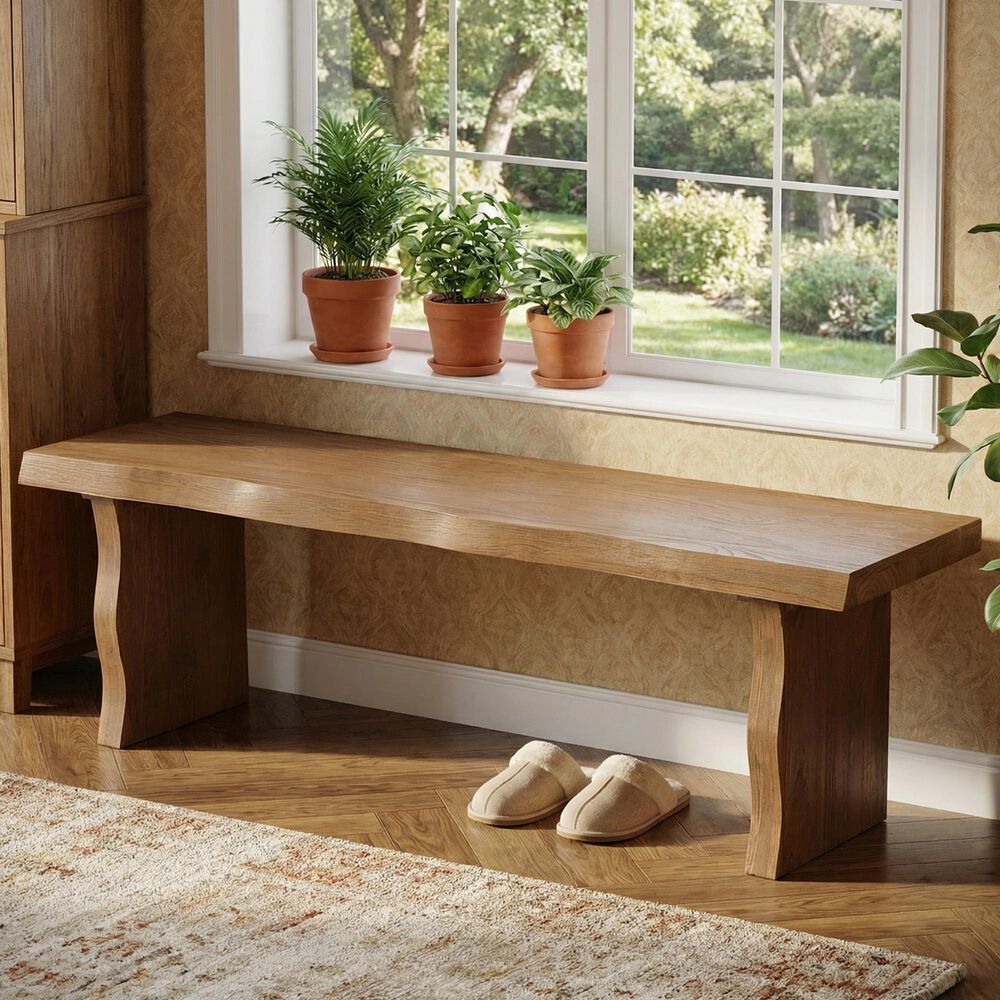 Hearth and Haven 63" Dining Bench with Wavy Legs in Pine, , large