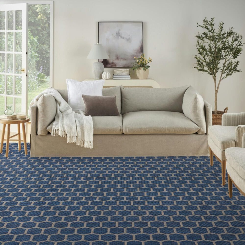 Nourison Twist Reversible 10&#39; x 14&#39; Blue Indoor/Outdoor Area Rug, , large