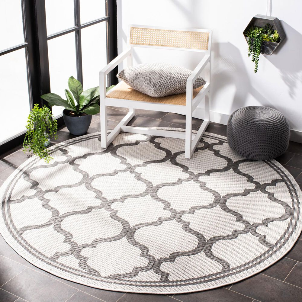 Safavieh Bermuda 6&#39;7&quot; Round Ivory and Grey Indoor/Outdoor Area Performance Rug, , large