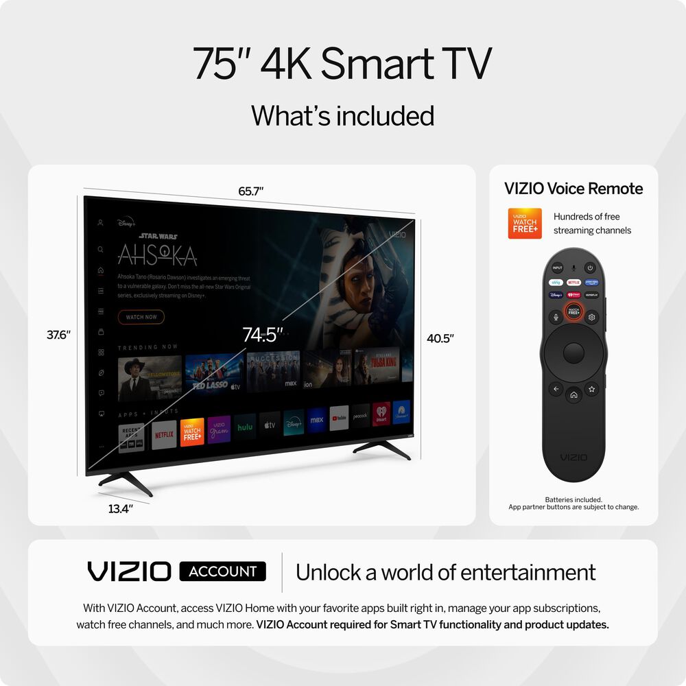 VIZIO 75 4K HDR Smart TV w/ 2.1 Soundbar, , large