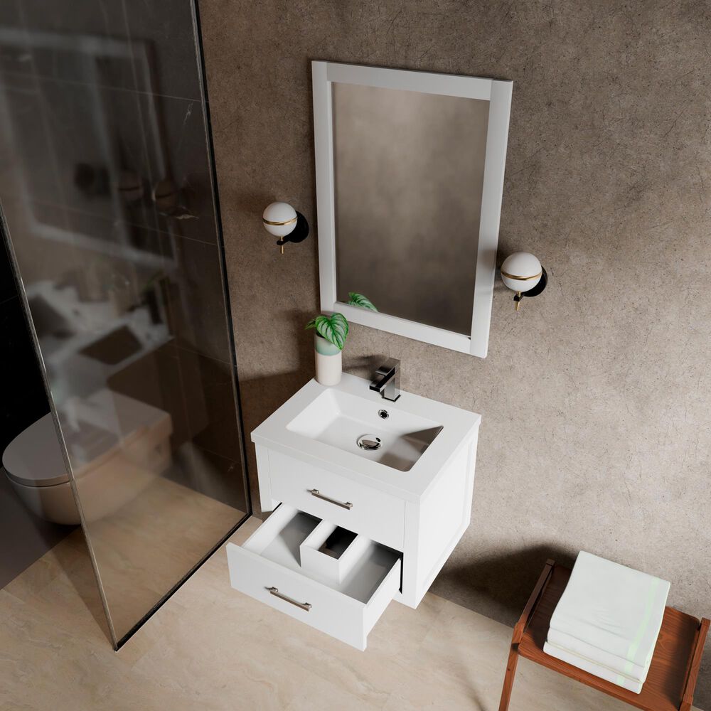 Lexora Home Castor 24" Single Bathroom Vanity in White with White Acrylic Top and Rectangular Sink, , large